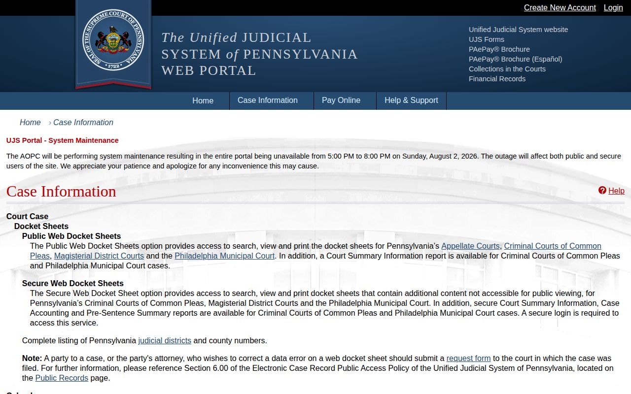 Pennsylvania UJS Bucks County release record search
